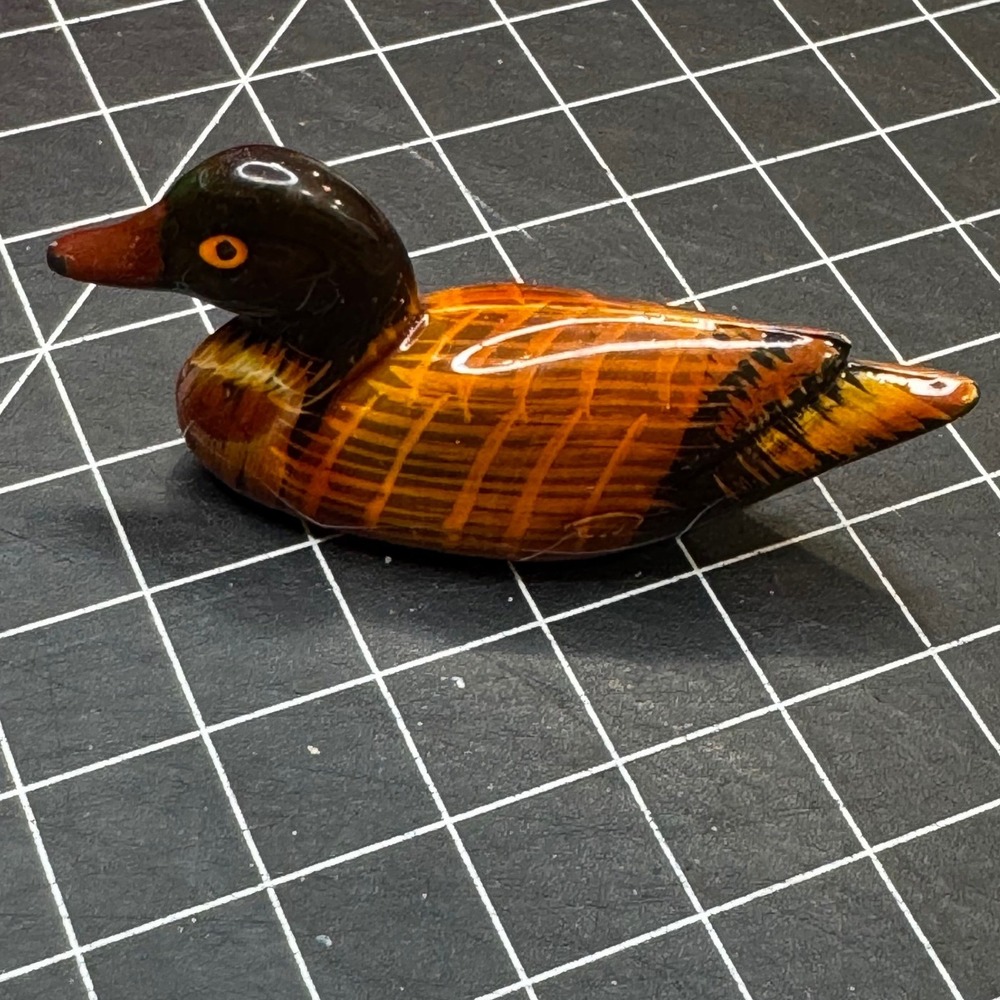 Vintage Miniature Wooden Duck Decoy‎ Hand Painted Glossy Figurine 3 Inch Brown